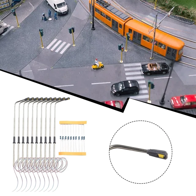 Lampadaires En Treillis Pour Maquette Ferroviaire N (1:160) - Evemodel, Lot De 3 Avec LEDs - Hauteur ~62 Mm, Laiton