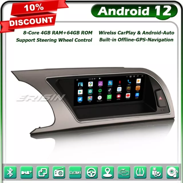 8.8" Android 12 64GO GPS Autoradio pour Audi A5 WiFi CarPlay BT IPS DAB+ CANBUS