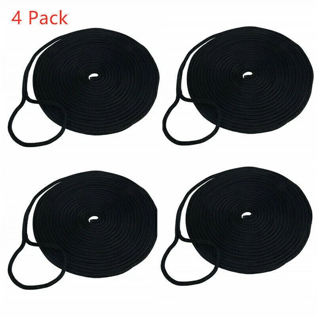 4 Pack 1/2 Inch 15FT Double Braid Nylon Dock line Marine Mooring Rope Boat Lines