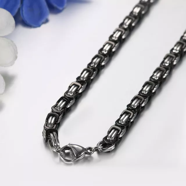 8mm Byzantine Chain Mens Womens Necklace Black Silver 2 Tone Stainless Steel