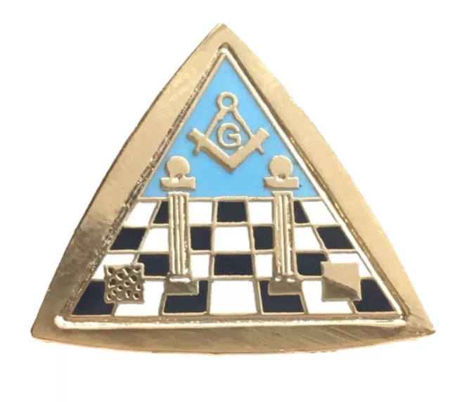 Masonic Temple & Symbols In Triangle Freemason Enamel Lapel Pin Badge 2