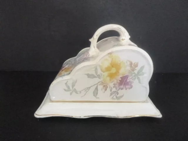 Antique Cheese Dome Butter Dish Royal Bonn Germany Hand Painted Flowers Vintage