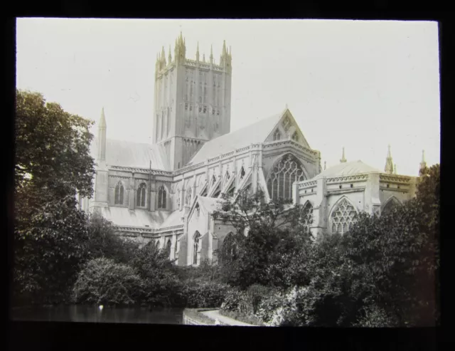 Glass Magic Lantern Slide WELLS CATHEDRAL FROM THE WEST  C1890 ENGLAND