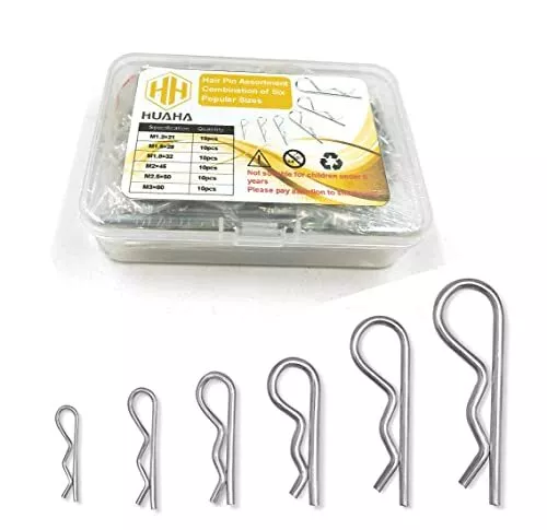 60 Pcs Cotter Pin Hair Pin Assortment Kit Zinc Plated R Clip Key Fastener