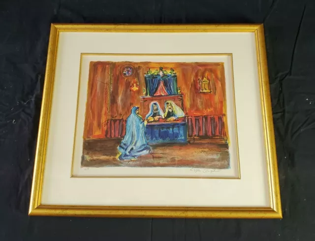 Nissan Engel - Hand Signed Lithograph - 3 Men Meeting Nissan Engel - Hand Signed Lithograph - 3 Men Meeting