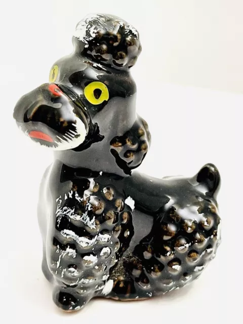 Vintage 1950's, Black Poodle Redware Porcelain Figurine, Hand painted in Japan