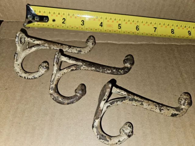 Lot Of 3 Salvaged Antique Vintage Cast Iron Acorn Tip Coat Hooks