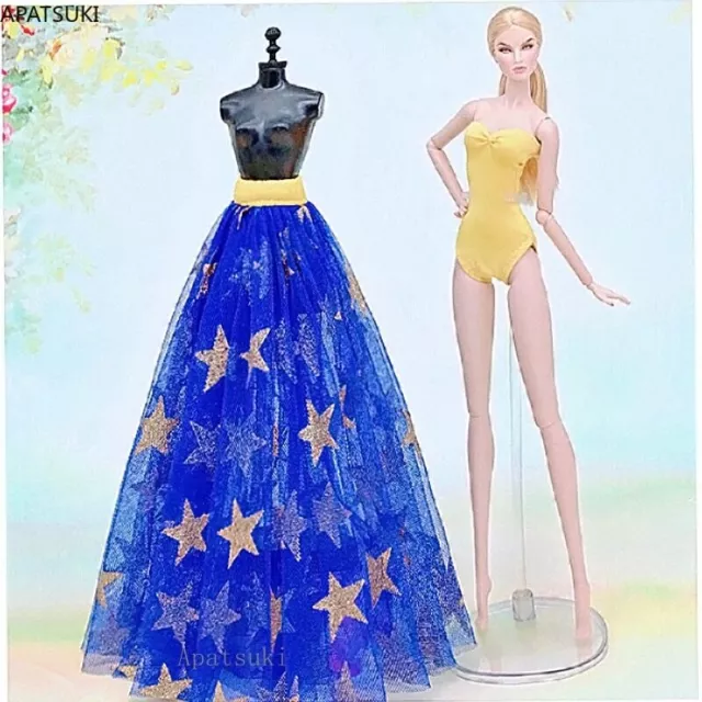 2pcs/set Gelber Bikini für Barbie-Puppe Kleidung Bademode & Blauer Stern-Rock