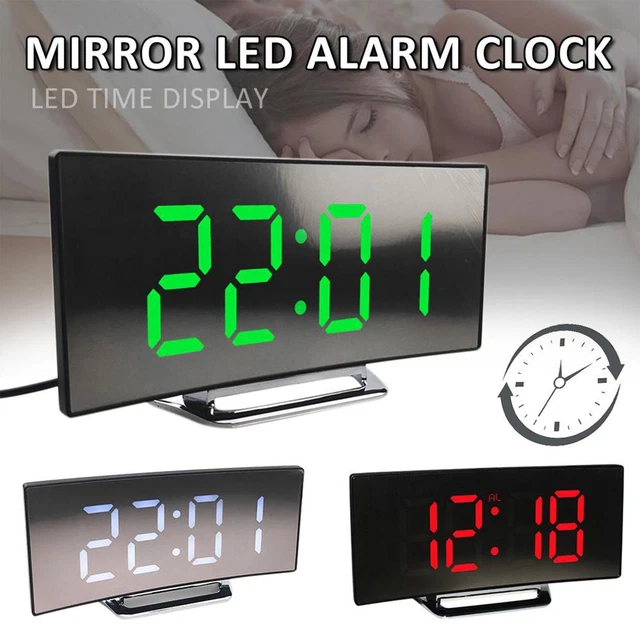 LED Digital Alarm Clock Mains USB/Battery Temperature Display Mirror Large I4S0