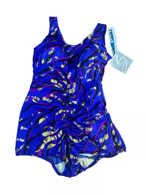 SEASCAMP BY CAMP VTG Swimsuit One Piece Retro Mod Purple Abstract 40B New ILGWU