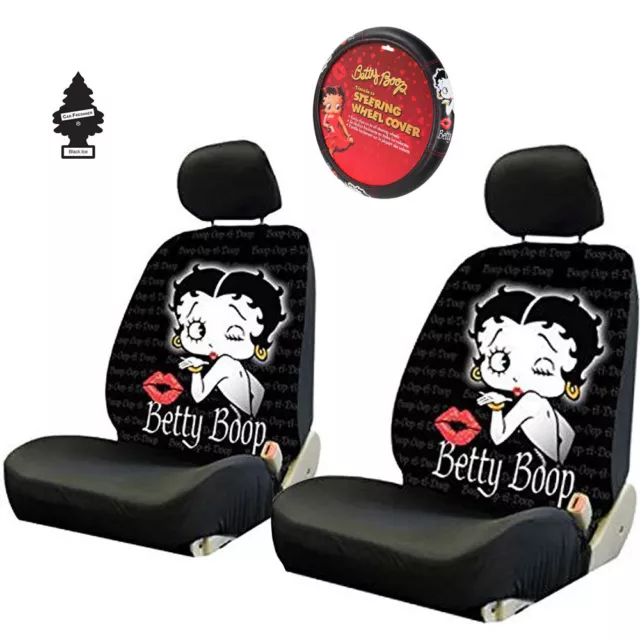 For Mercedes New Betty Boop Front Low Back Car Truck Seat Steering Wheel Covers