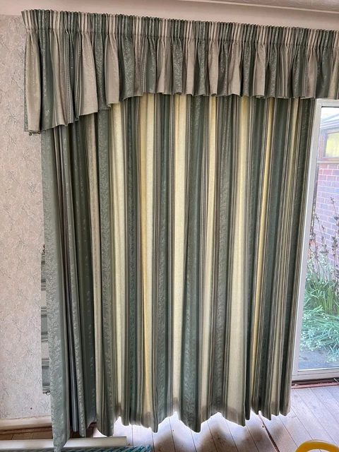 Tende vintage completamente foderate verde/crema con schienali pelmet/cravatta a goccia 81 pollici
