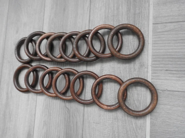 LOT DE 15 ANNEAUX EN BOIS POUR TRIANGLE A RIDEAUX OEILLETS VINTAGE diam 50-70 mm
