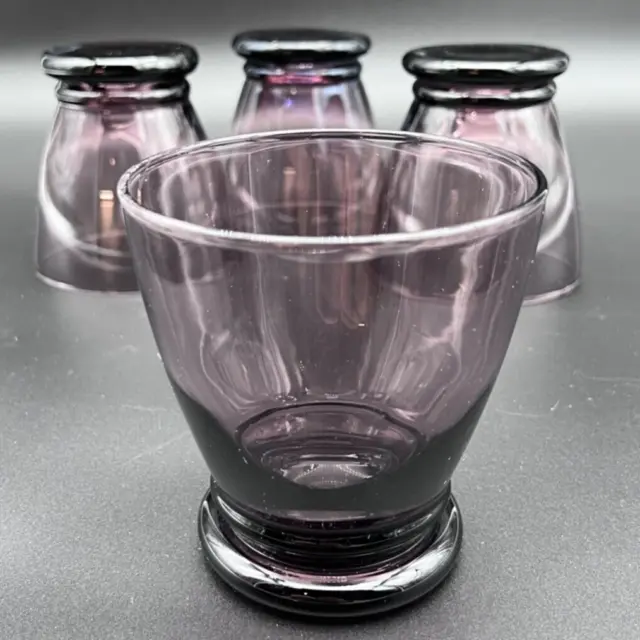 Vintage Anchor Hocking Iridescent Purple Mid Century Rocks Whiskey Glasses (4)