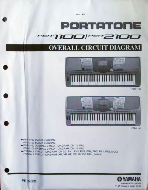 Yamaha PSR-1100 PSR-2100 Clavier Original Globale Circuit Diagramme/Schematics