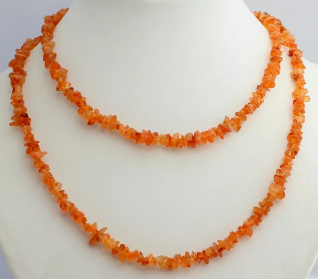 Collar de piedras preciosas cornalina sin fin Collar natural de cadena Splinter naranja de unos 90 cm de largo