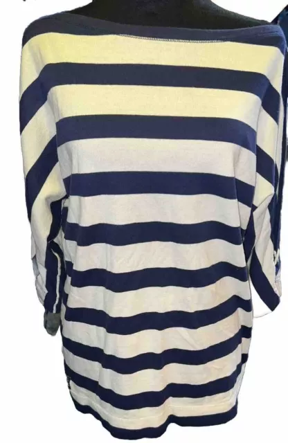 LRL Ralph Lauren Jeans Co 3/4 Sleeve Blue White Striped Shirt Large