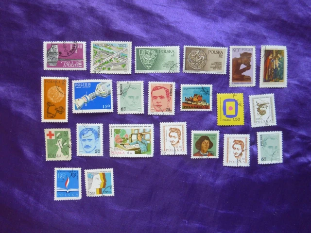 22 Timbres Pologne de 1965 à 1982. Estampe, Satellite, Histoire... Polska stamps