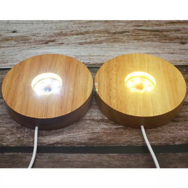 Round Wood LED Light Display Base 10cm USB LED light base warm white light 2