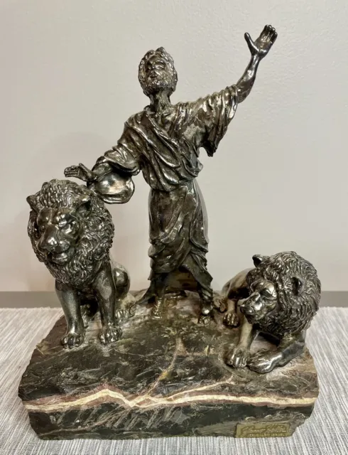 Yaacov Heller  Sterling Silver and Stone base sculpture “Daniel in the Lion’s “