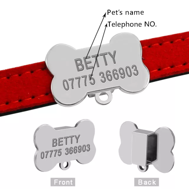 Collare Per Cani personalizzato Nome Colletto & Medagliette in Pelle Nero XS S 4