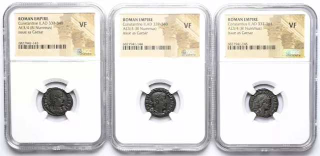 ROMAN EMPIRE. Constantine II, AD 337-340. Æ Nummus, NGC Certified lot of 3
