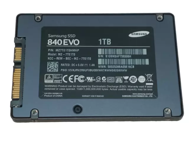 Unidad de estado sólido interna SATA III 2,5 pulgadas MZ-7TE1T0 Samsung SSD 840 EVO 1 TB