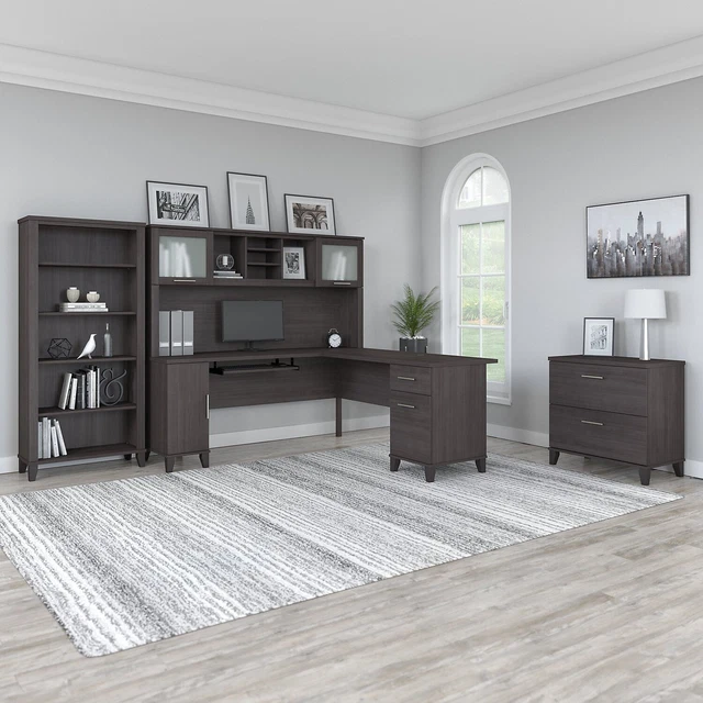 Bush Furniture Somerset 72W L Shaped Desk with Hutch, Lateral File Cabinet and B