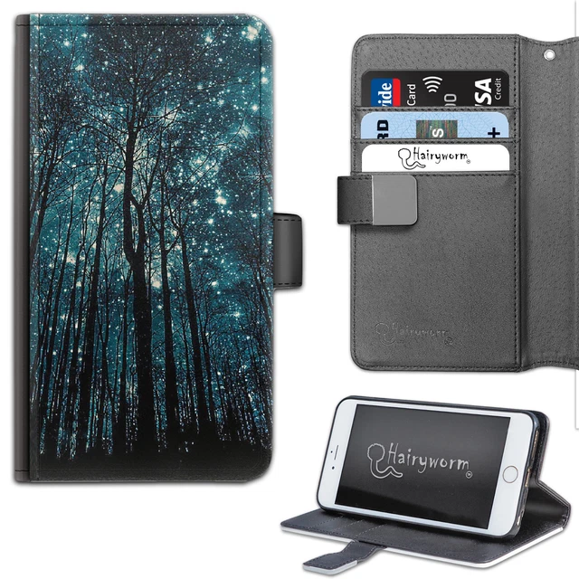 Arbres Et Étoilé Galaxy Nuit Ciel PU Cuir Portefeuille Téléphone Étui ; à Clapet