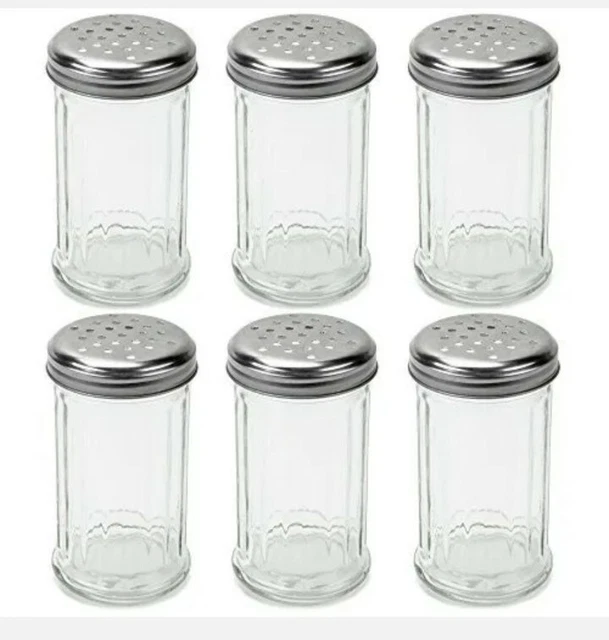 Set of 6 - 12 Oz. Cheese Shaker Seasoning Dispenser, Glass, Perforated Steel Lid