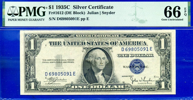 Near TOP POP - 1935-A $1 S/C (( 3rd Finest - DE Block )) PMG 66EPQ # D69805091E-