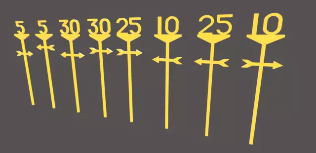 BR Speed Restriction Signs (5 to 30 mile/h) - O Gauge (Pack of 8)