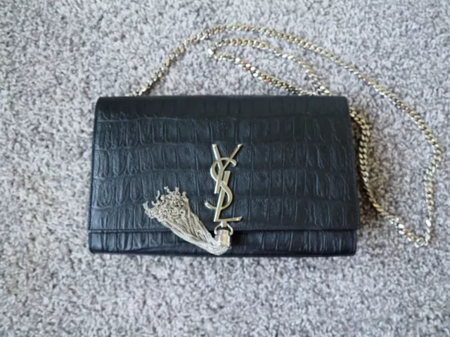 Yves Saint Laurent YSL Kate Monogram Leather Croc Shoulder Bag 100% Authentic