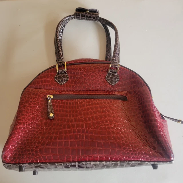 Rare SAMANTHA BROWN Croco-Embossed Travel Bag CarryOn Luggage Red Brown Bow Dome 2