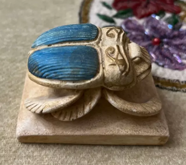 Handmade Egyptian Scarab Beetle Statue from Lime Stone , Unique Piece