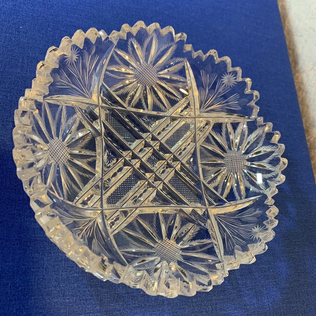 Antique Vintage American Brilliant Cut Glass - Heavy 6" Shallow Bowl Dish