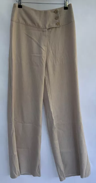 Ladies Cream Wide Leg Trousers High Waisted Size 10