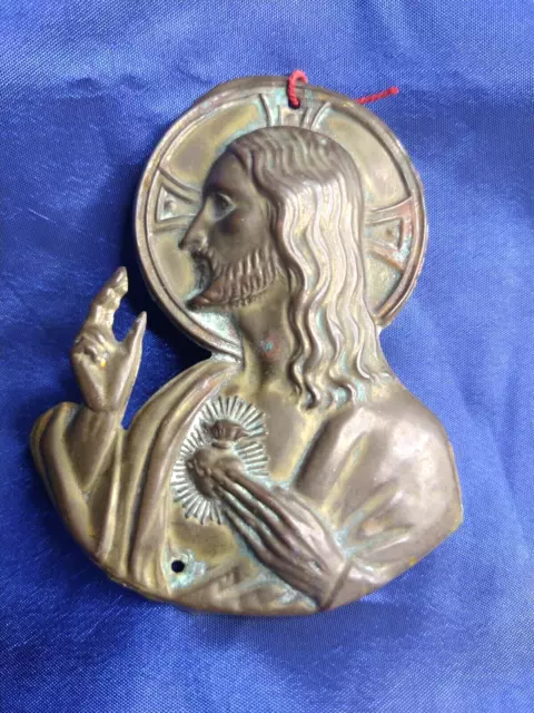 Vintage Catholic metal wall Door plaque The Sacred Heart of Jesus House Blessing