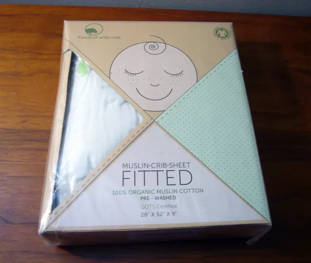 NIB Eco Family Fitted Crib Toddler Sheet Organic Cotton Muslin green Inch worm