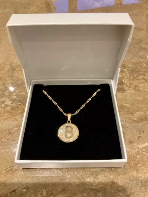 Collier chaîne à vagues pour femme rempli d'or 18 carats avec première lettre B alphabet