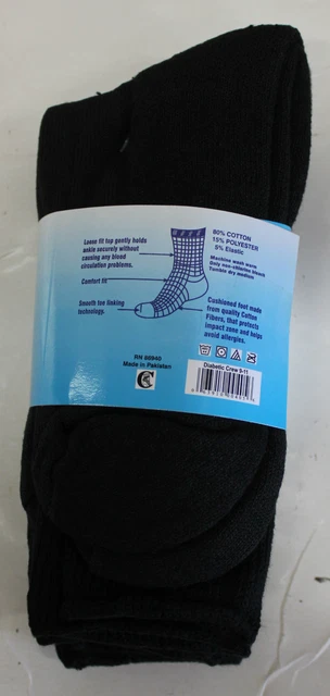 Chaussettes Homme*3 Paires*Pro Sports High Crew Diabetes Neuves Avec Étiquettes Taille Noire : 9-11 2