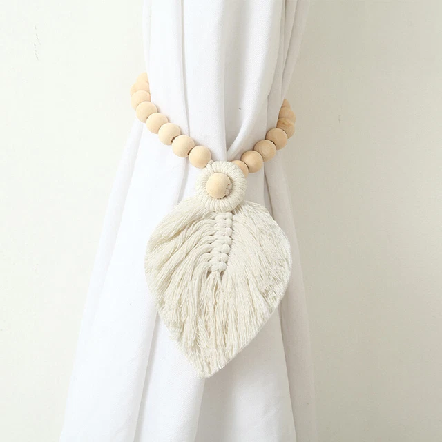 Bohemian Wooden Beaded Rope Tie Backs Curtain Window Tieback Holder Home Decor