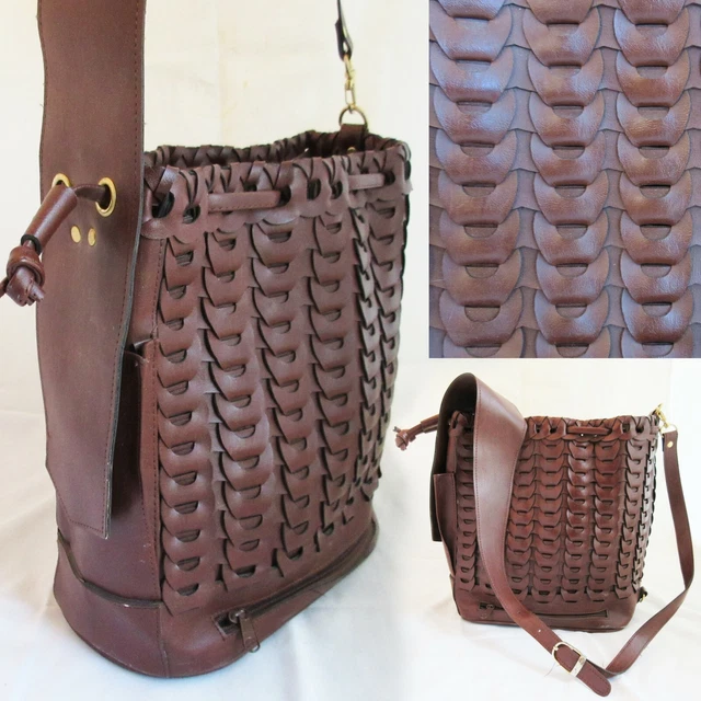 Womens Shoulder Satchel Crossbody Bag Purse Braided Textured Brown Leather-Like