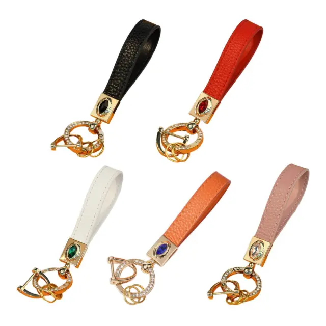 Car Fob Keychain Metal PU Leather Bracelet Bag Charms Angel Eyes Keychain for