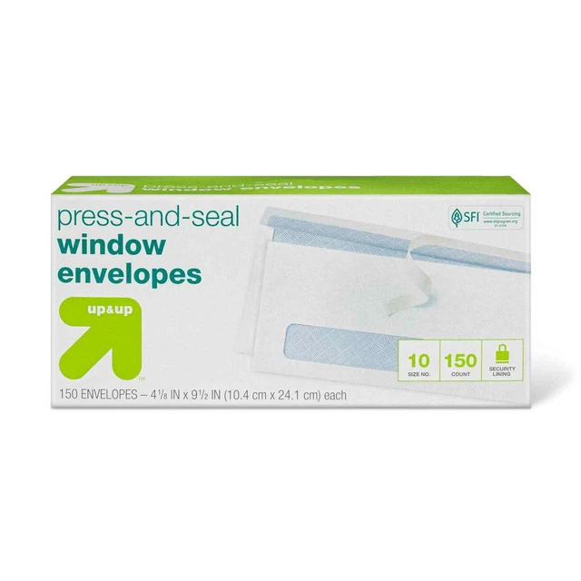 Target up&up 150ct Envelopes Press & seal window No.10