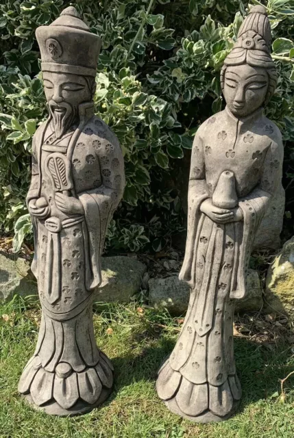 Stone Garden Pair Of An Oriental Japanese Chinese Large Couple Ornament
