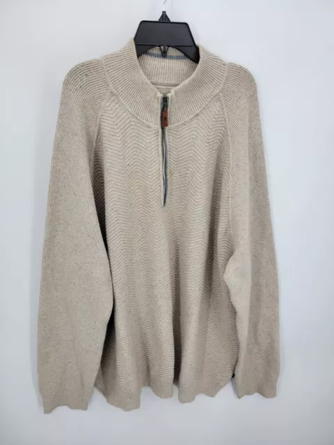 Tommy Bahama Sweater Mens 2XB Tan Marl Cable Knit Quarter Zip Pullover Cotton