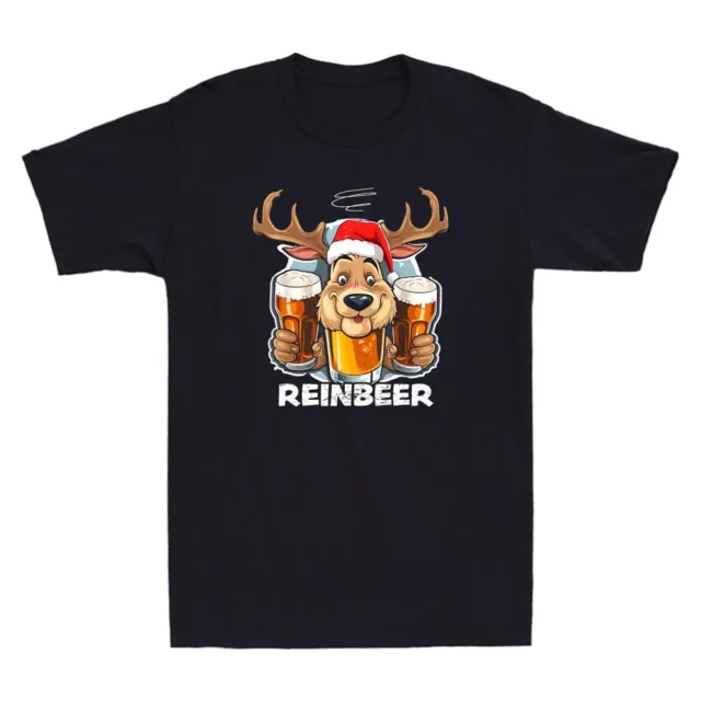 Reindeer Beer Funny Christmas Reinbeer Drinking Meme Xmas Vintage Men's T-Shirt