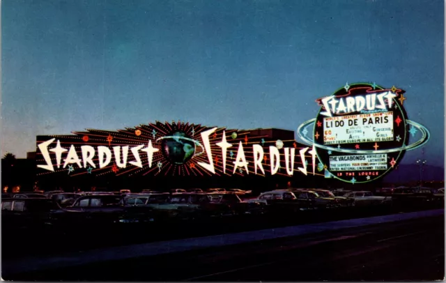 Postcard Neon Lights and Marquee Sign at Stardust Hotel in Las Vegas, Nevada