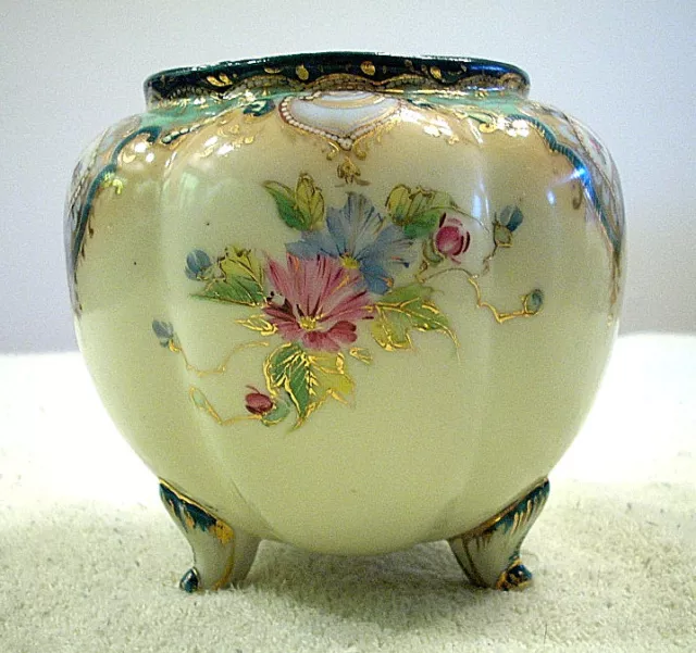 Antique Porcelain Gold Gilded Floral Motif Footed Jardiniere Hand Painted